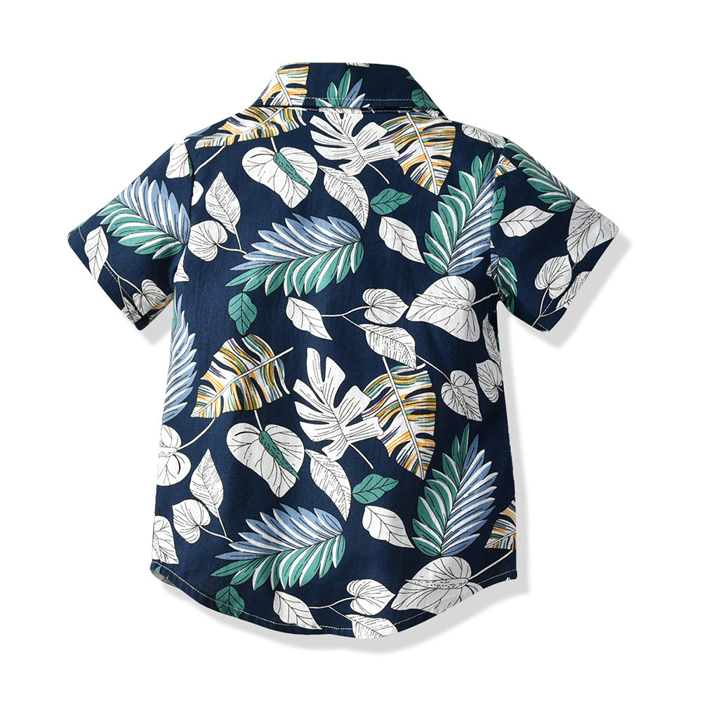 Wholesale baby set: cross-border e-commerce, kids' leaf print casual two-piece outfit, beach-style vacation wear