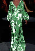 spring/summer new arrivals: european and american style fashionable printed dress - sexy v-neck, cinched waist, loose fit maxi dress