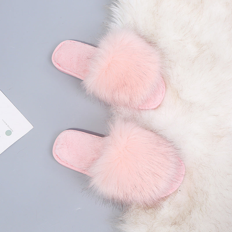 Solid color slippers women's winter home indoor floor slippers flat bottom warm open toe stuffed slippers