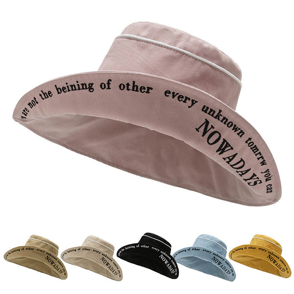 Bucket hat spring and summer Korean version fashionable versatile outdoor sun protection sun hat letter embroidery sun hat UV protection