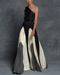 spring/summer new women's clothing  foreign trade style color block off-shoulder printed dress slim fit maxi dress