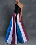 spring/summer new women's clothing  foreign trade style color block off-shoulder printed dress slim fit maxi dress