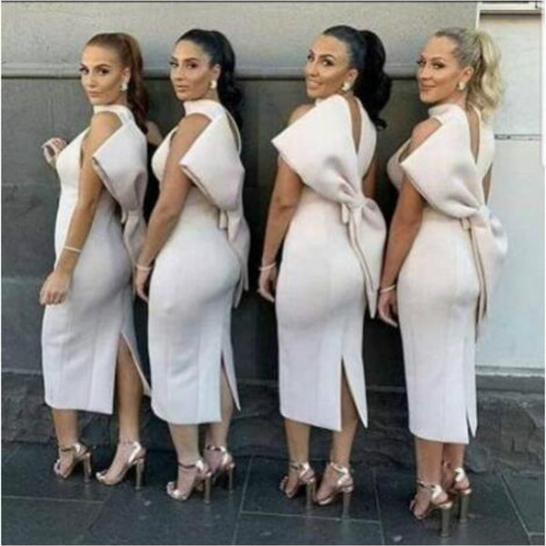 New neck sleeveless bow sexy backless dress dress, high waist large size slim dress women's dresses