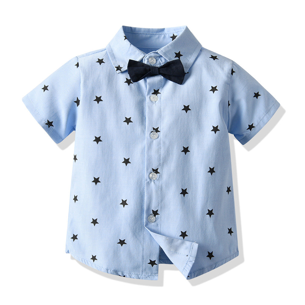 Summer new arrivals: export-quality children's vest, star print shirt, and bermuda shorts gentleman's three-piece baby set