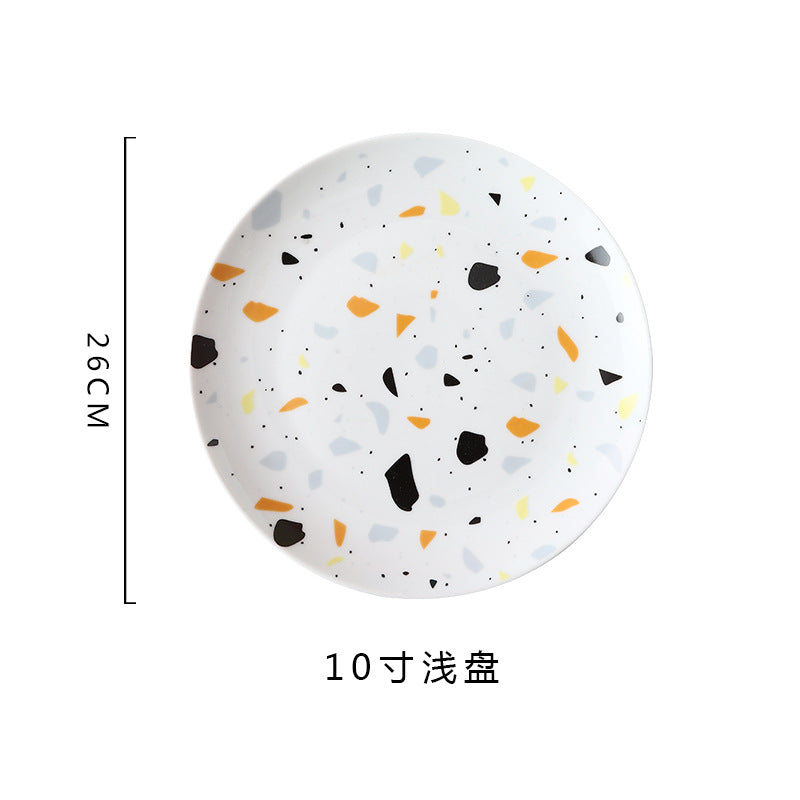 Influencer-approved dinnerware set: nordic minimalist home style terrazzo pattern bowls and plates - creative dinnerware set
