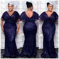 African women's clothing  cross-border supply:  &  v-neck sexy sequin tassel evening gown dress