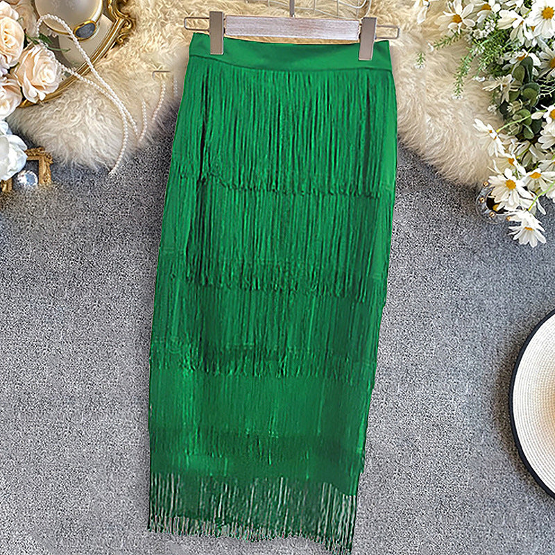 High waist hip skirt plus size silmcasualeasiest for matchpatchwork tassel ol women's skirt pencil skirt skirt