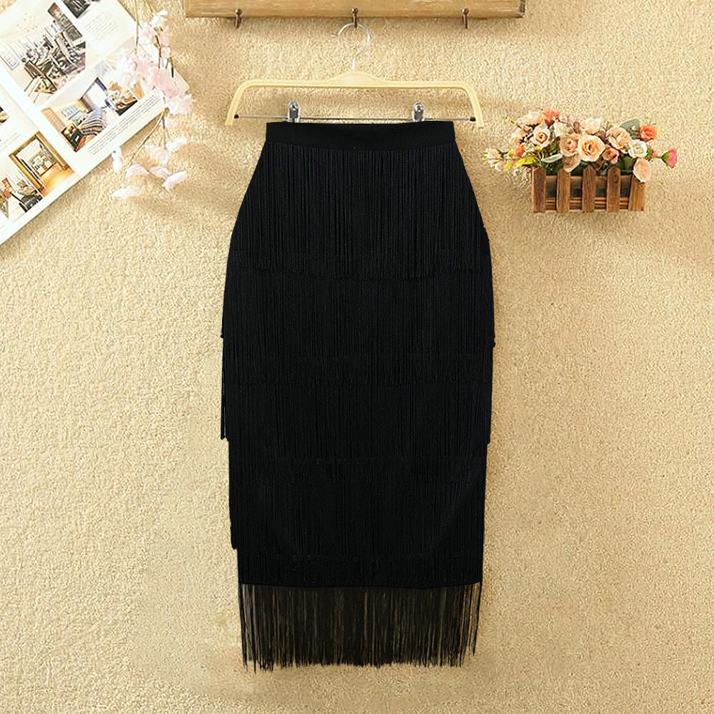 High waist hip skirt plus size silmcasualeasiest for matchpatchwork tassel ol women's skirt pencil skirt skirt