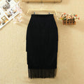 High waist hip skirt plus size silmcasualeasiest for matchpatchwork tassel ol women's skirt pencil skirt skirt