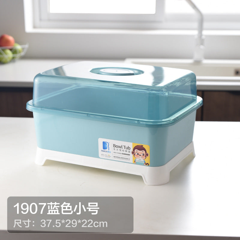 Household Drain Bowl Rack Cupboard Cutlery Kitchen Tableware Storage Box with Lid Japanese Plastic Double Dish Drain Rack