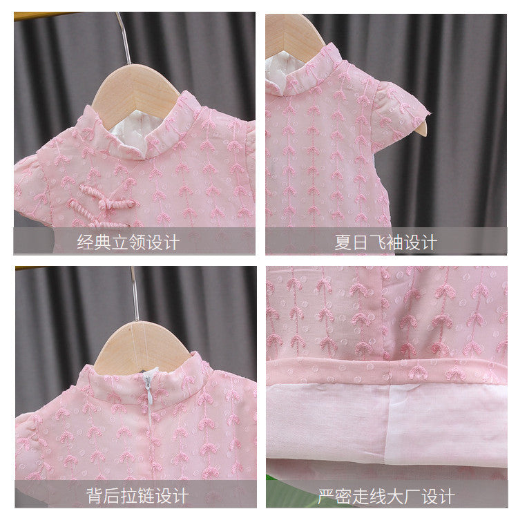 Kidscheongsamsummer thin girlcheongsam skirt baby girl baby skirt western style little girl princess skirt chinese style