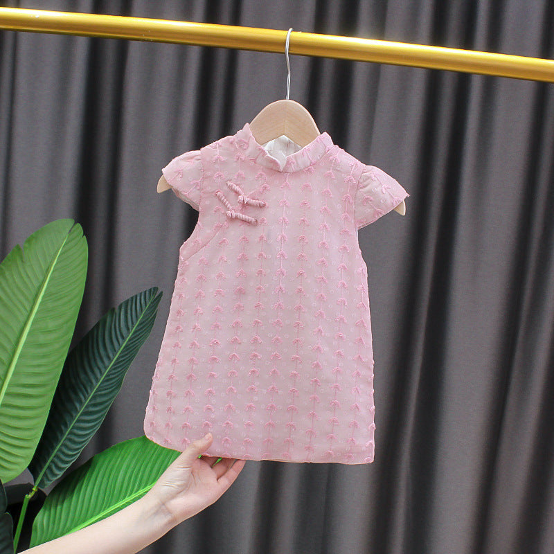 Kidscheongsamsummer thin girlcheongsam skirt baby girl baby skirt western style little girl princess skirt chinese style