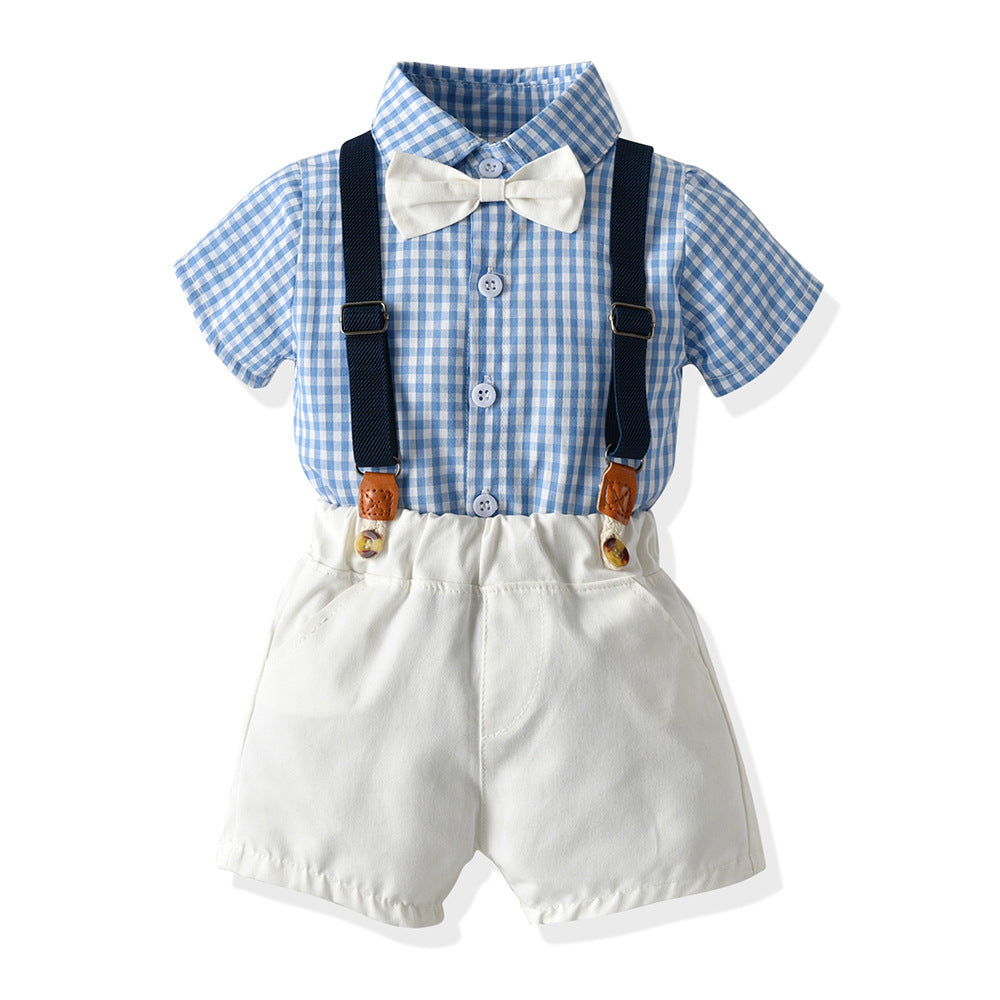 New arrival: summer plaid casual outfit set for boys and girls - wholesale in-stock baby sets (matching sibling outfits available)