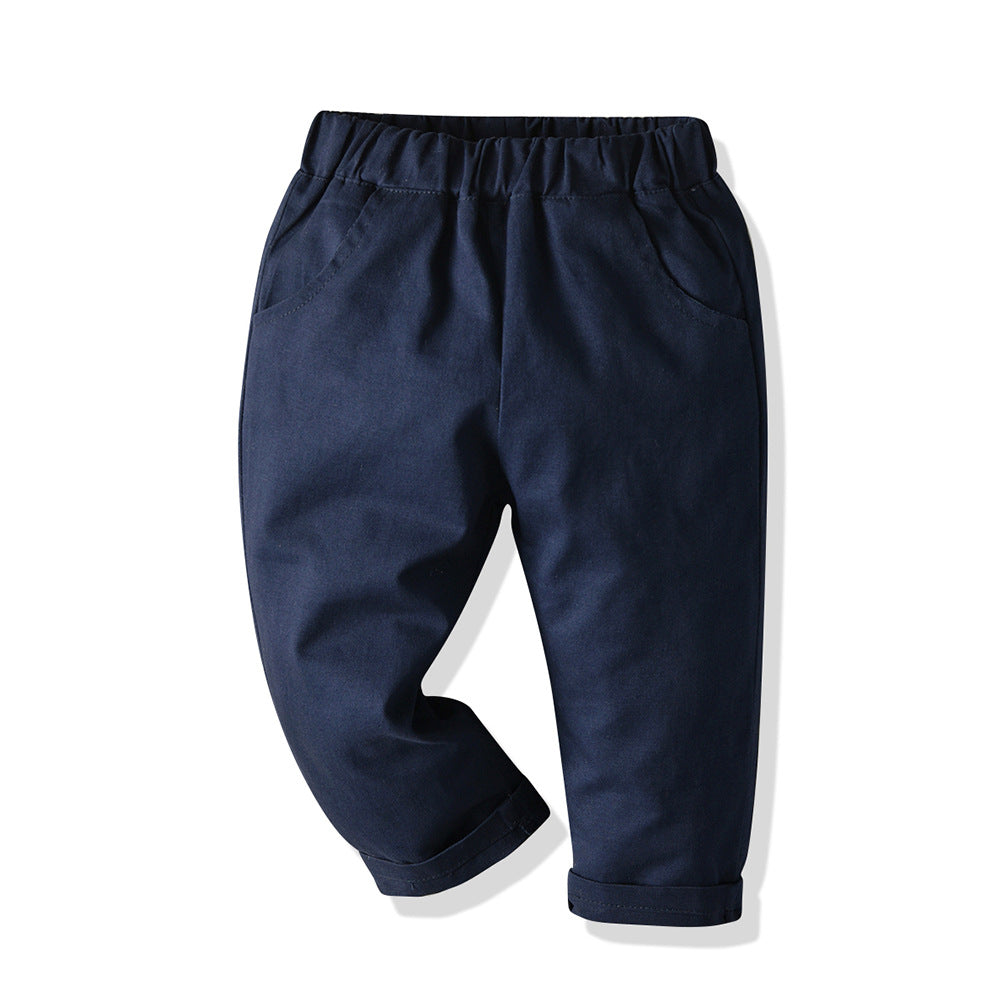 European and american spring/autumn new children's clothing boys' vest long sleeve star print dark color long pants three-piece baby set