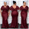 African women's clothing  cross-border supply:  &  v-neck sexy sequin tassel evening gown dress