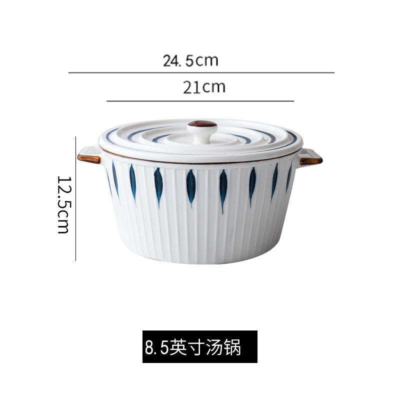 Japanese tableware hand-painted ceramic bowls, plates, salad suit combination, large bowl, double ears, creative stylish breakfast soup bowl