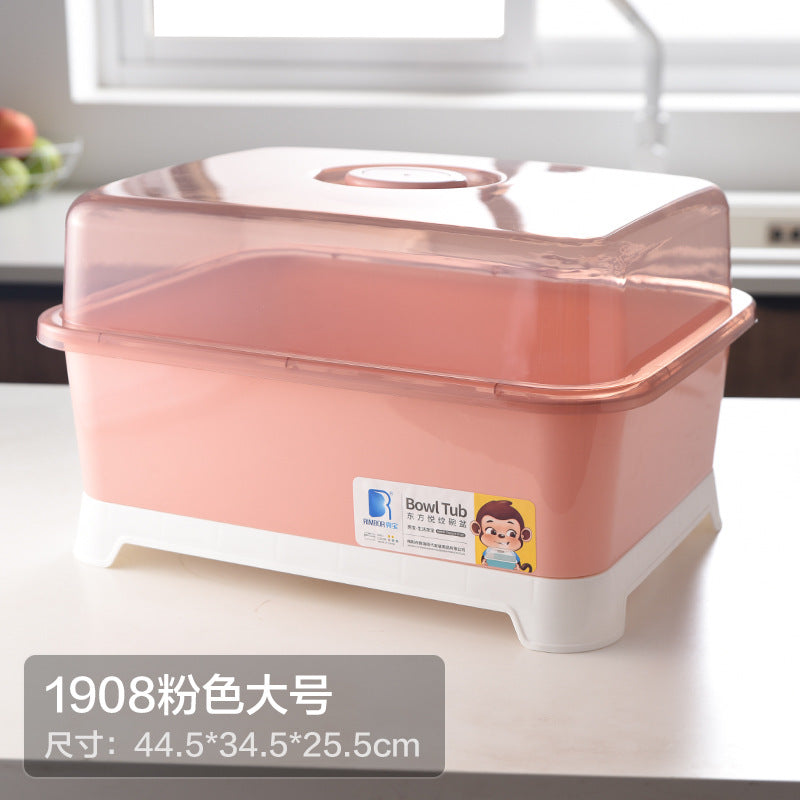 Household Drain Bowl Rack Cupboard Cutlery Kitchen Tableware Storage Box with Lid Japanese Plastic Double Dish Drain Rack