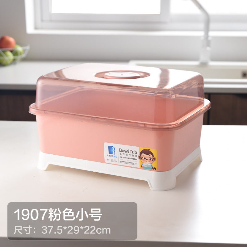 Household Drain Bowl Rack Cupboard Cutlery Kitchen Tableware Storage Box with Lid Japanese Plastic Double Dish Drain Rack