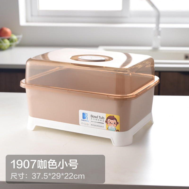 Household Drain Bowl Rack Cupboard Cutlery Kitchen Tableware Storage Box with Lid Japanese Plastic Double Dish Drain Rack