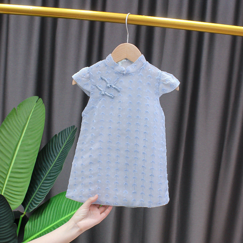 Kidscheongsamsummer thin girlcheongsam skirt baby girl baby skirt western style little girl princess skirt chinese style