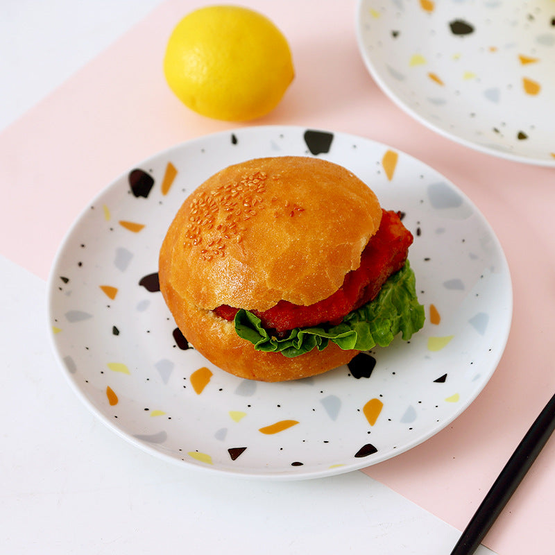 Influencer-approved dinnerware set: nordic minimalist home style terrazzo pattern bowls and plates - creative dinnerware set