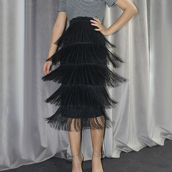 High waist hip skirt large size slim fit casual versatile splicing fringed OL women's skirt, pencil skirt skirt