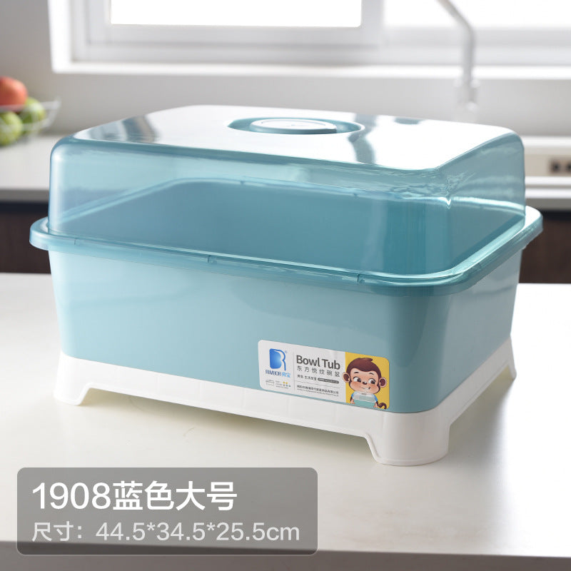 Household Drain Bowl Rack Cupboard Cutlery Kitchen Tableware Storage Box with Lid Japanese Plastic Double Dish Drain Rack