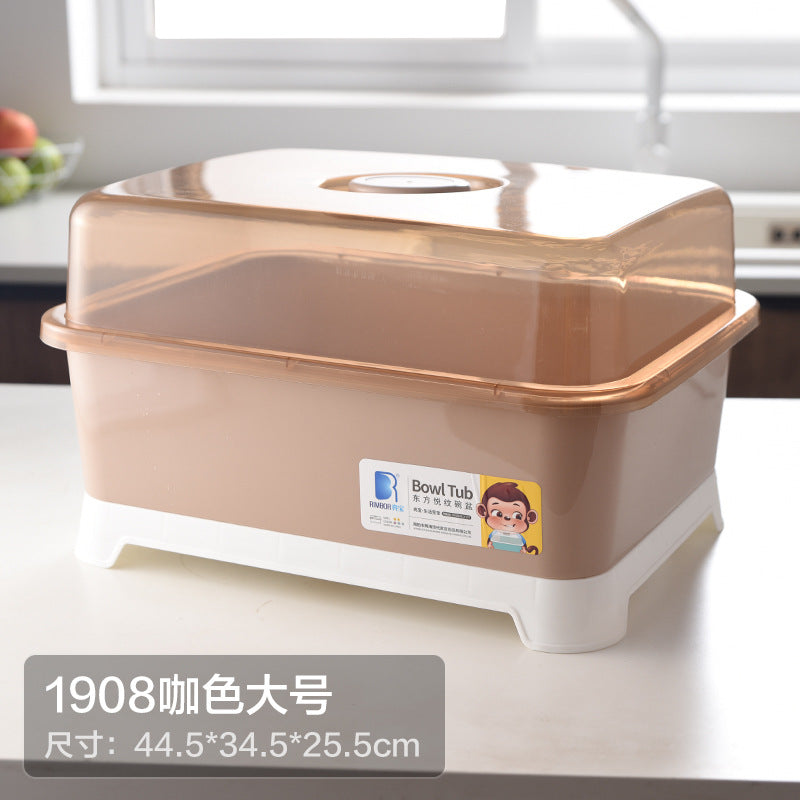 Household Drain Bowl Rack Cupboard Cutlery Kitchen Tableware Storage Box with Lid Japanese Plastic Double Dish Drain Rack