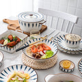 Japanese tableware hand-painted ceramic bowls, plates, salad suit combination, large bowl, double ears, creative stylish breakfast soup bowl