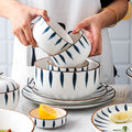 Japanese tableware hand-painted ceramic bowls, plates, salad suit combination, large bowl, double ears, creative stylish breakfast soup bowl