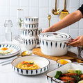 Japanese tableware hand-painted ceramic bowls, plates, salad suit combination, large bowl, double ears, creative stylish breakfast soup bowl