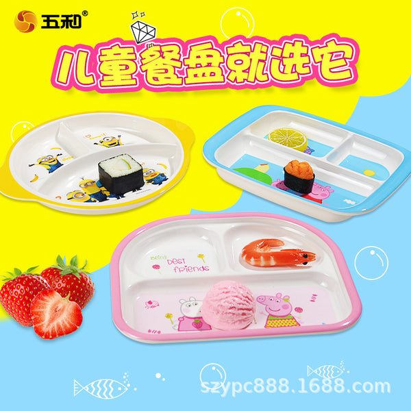 [Factory Straight Hair] Children's Cartoon Tableware Cartoon Separation Tableware Baby Grid Plate Children's Plate Tray
