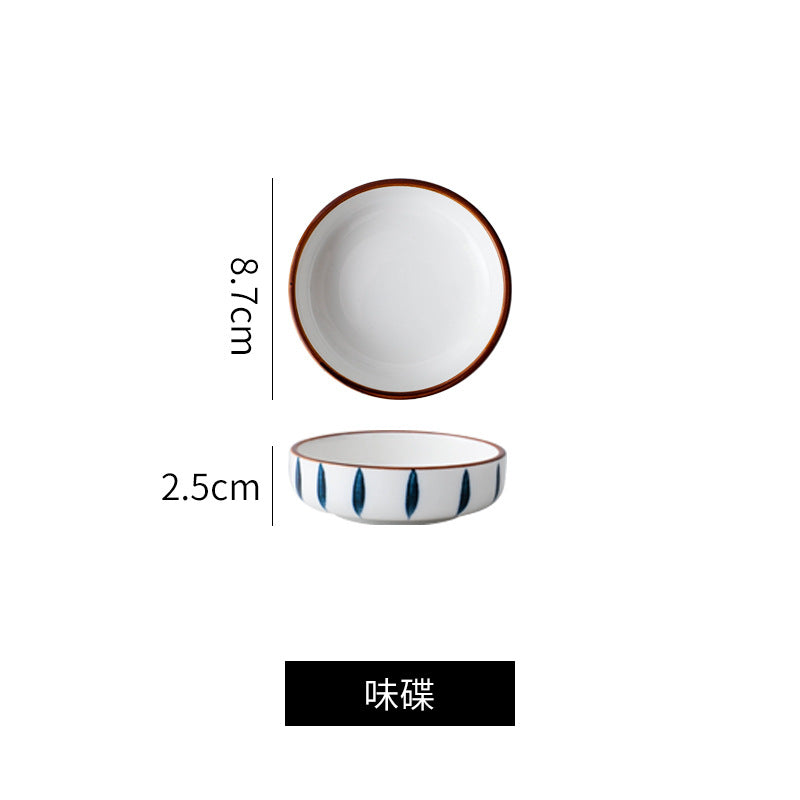 Japanese tableware hand-painted ceramic bowls, plates, salad suit combination, large bowl, double ears, creative stylish breakfast soup bowl