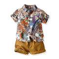 Boys' summer short-sleeve set: new animal print fashion shirt and shorts two-piece outfit (baby clothes)
