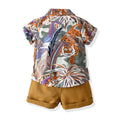 Boys' summer short-sleeve set: new animal print fashion shirt and shorts two-piece outfit (baby clothes)