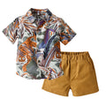 Boys' summer short-sleeve set: new animal print fashion shirt and shorts two-piece outfit (baby clothes)