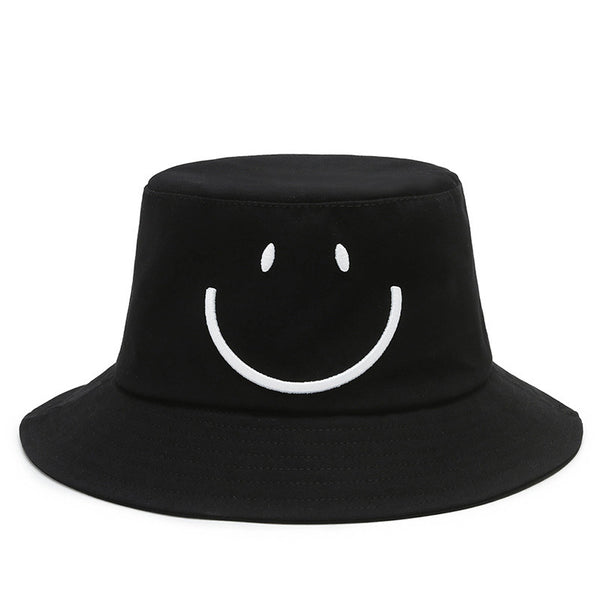 Hat ladies spring and summer 2023 new Korean version embroidery foldable smiley face hat trendy sunscreen versatile bucket hat