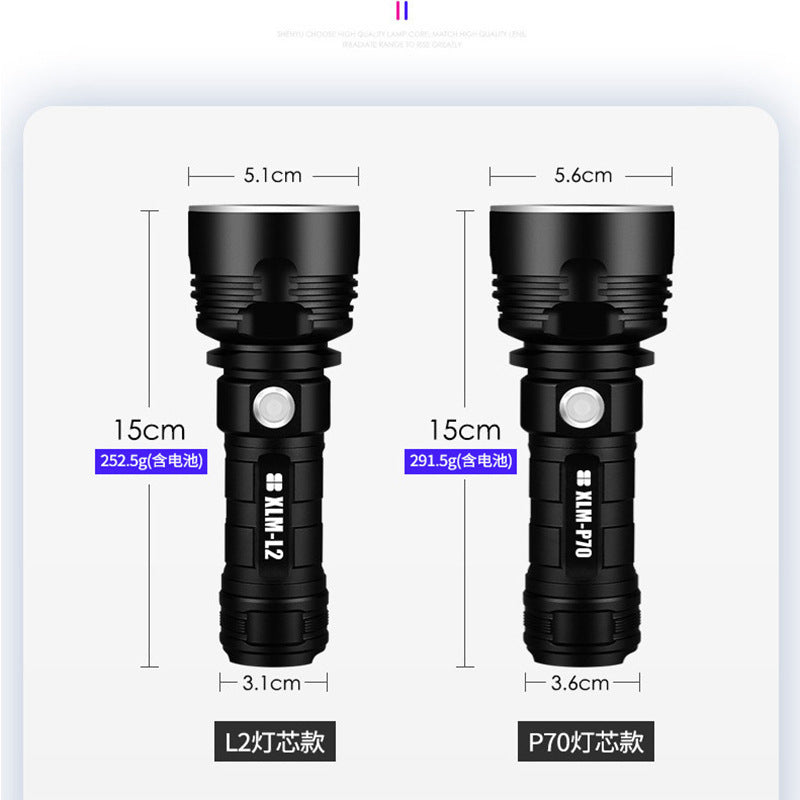 Cross-border new super bright P70 flashlight, outdoor strong light high power USB charging waterproof camping LED flashlight