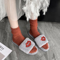 2024 new open-toe fuzzy slippers for women - warm, indoor, flat, rhinestone-embellished cotton slippers for autumn and winter