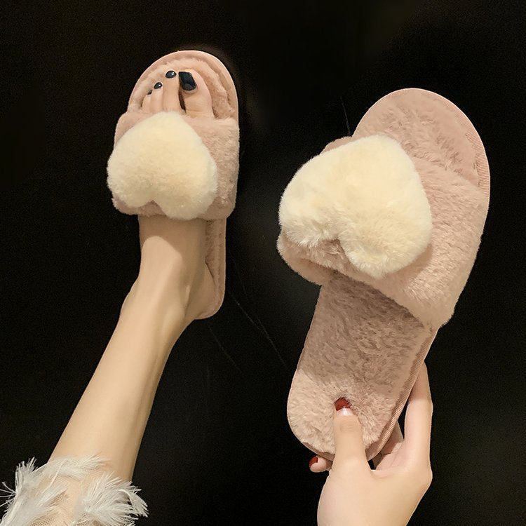 2024new arrivalautumnwinterindoorall year roundhome slippers open one word k-stylestuffedcute heart cotton slippers women