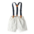 Korean style boys' summer outfit: two-tone plaid short-sleeve shirt and overalls set - perfect for graduation performances