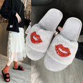 2024 new open-toe fuzzy slippers for women - warm, indoor, flat, rhinestone-embellished cotton slippers for autumn and winter