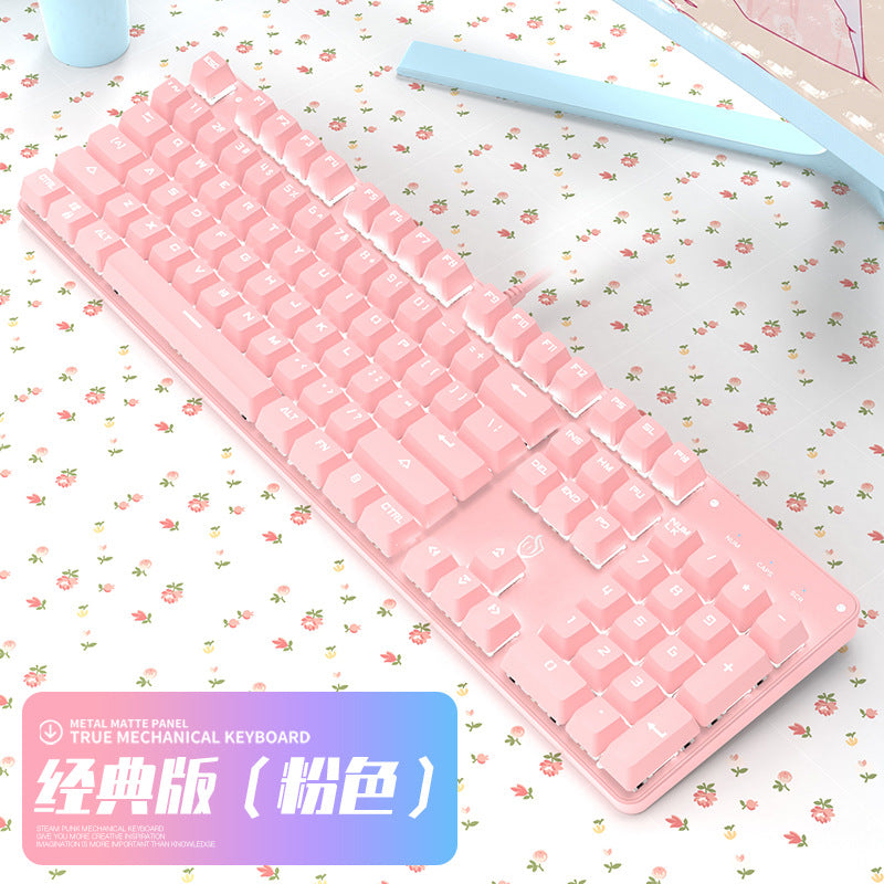 Meishang e-zu hjk901 mechanical keyboard and mouse combo - retro girly pink cute blue switch round key gaming keyboard