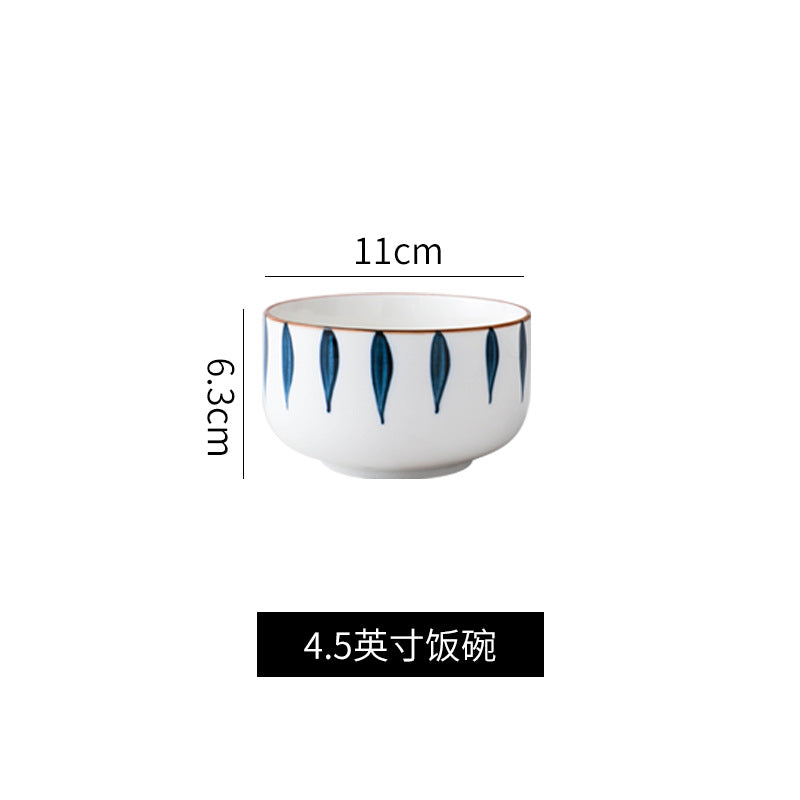 Japanese tableware hand-painted ceramic bowls, plates, salad suit combination, large bowl, double ears, creative stylish breakfast soup bowl