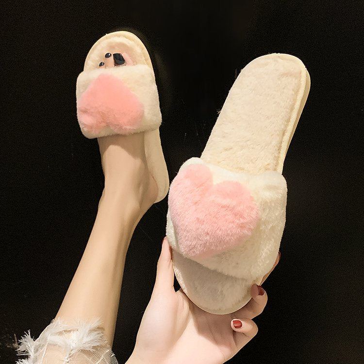 2024new arrivalautumnwinterindoorall year roundhome slippers open one word k-stylestuffedcute heart cotton slippers women