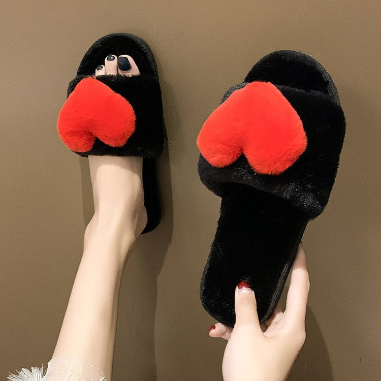 2024new arrivalautumnwinterindoorall year roundhome slippers open one word k-stylestuffedcute heart cotton slippers women