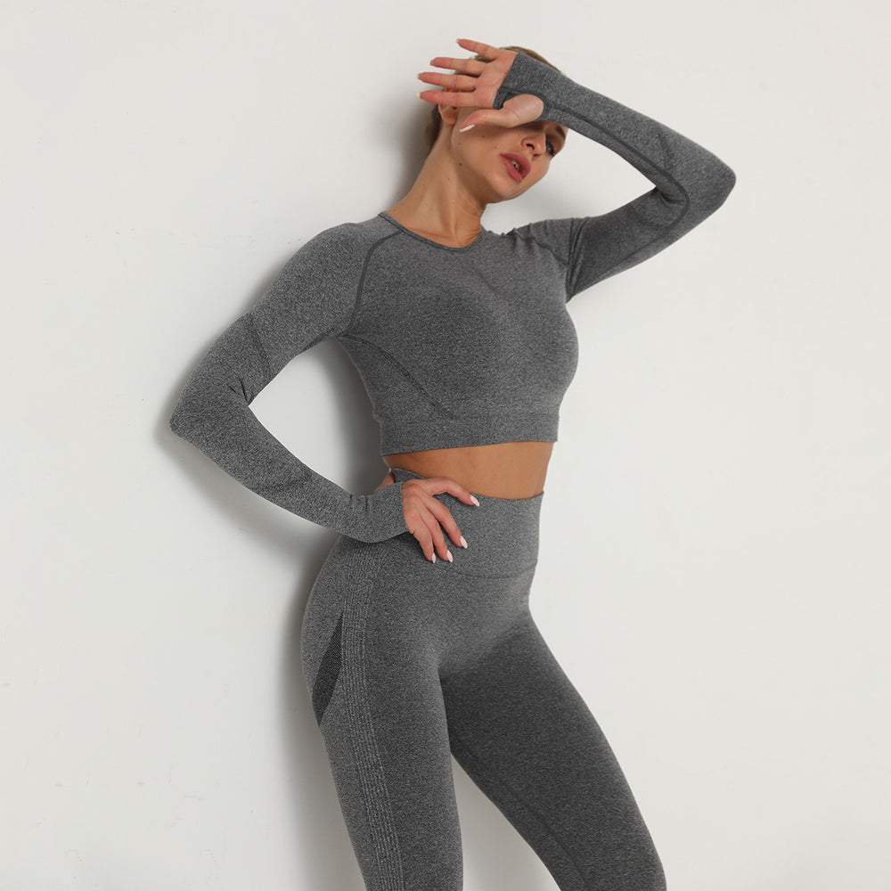 fashion seamless yoga clothes long sleeves high elastic pleated quick-drying long sleeves fitness yoga clothes tops
