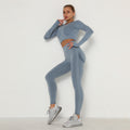 European and american style ruched seamless yoga set for women - high waist peach lift tight workout long sleeve fitness yoga pants two-piece set