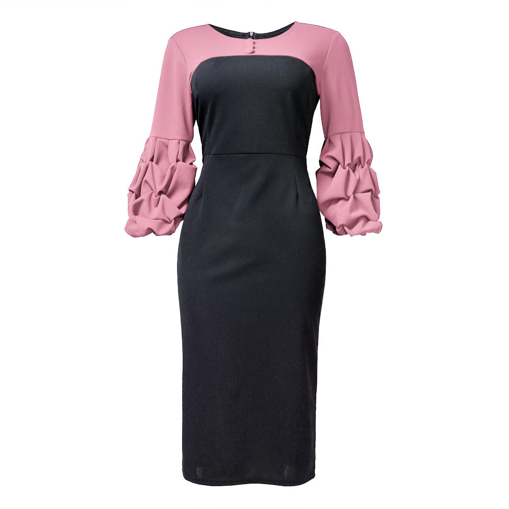 supply of african plus size women's clothing pure color pile sleeves multi-color skirt   hot selling dress