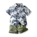 Amazon children's wear cross-border new arrivals: boys' summer printed short-sleeve shirt and shorts casual two-piece trendy set